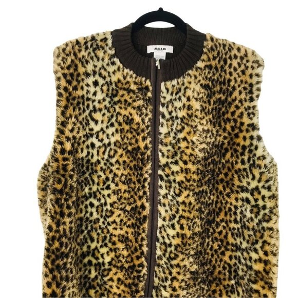 Alia Cheetah Animal Print  Fur Rib Knit Vest Jacket Zip up Cardigan Women Size L - Picture 3 of 14